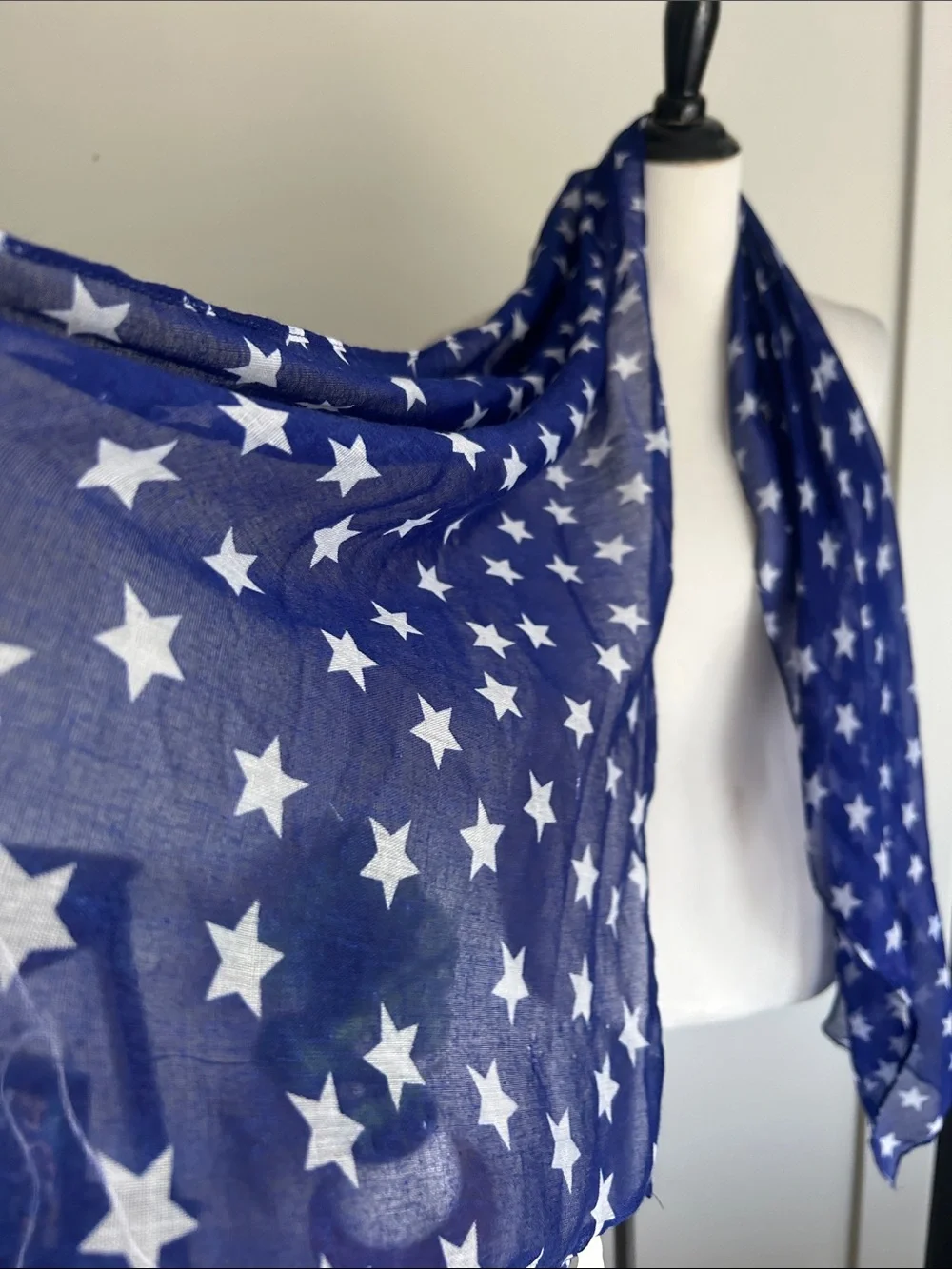🇺🇸⭐️⭐️⭐️polyester deep Blue white Star Print Lightweight Scarf